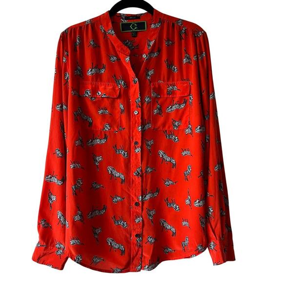 C. Wonder Tops - C. Wonder 100% Silk Red with Zebra Motif Button Down Blouse Size XL